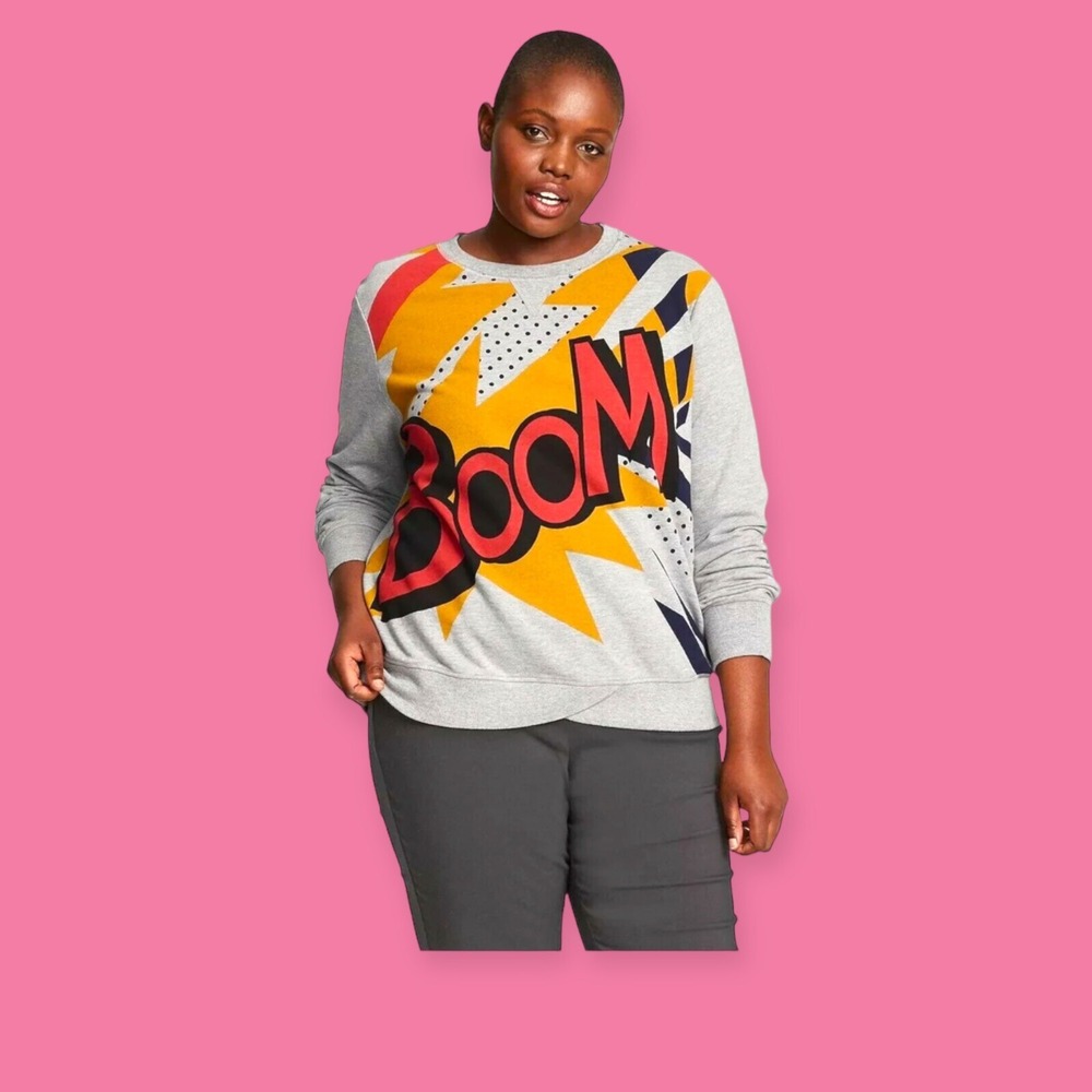 Phillip Lim /Target Plus Size Gray Boom Long Sleeve Crew Sweatshirt 1X 2X & 3X